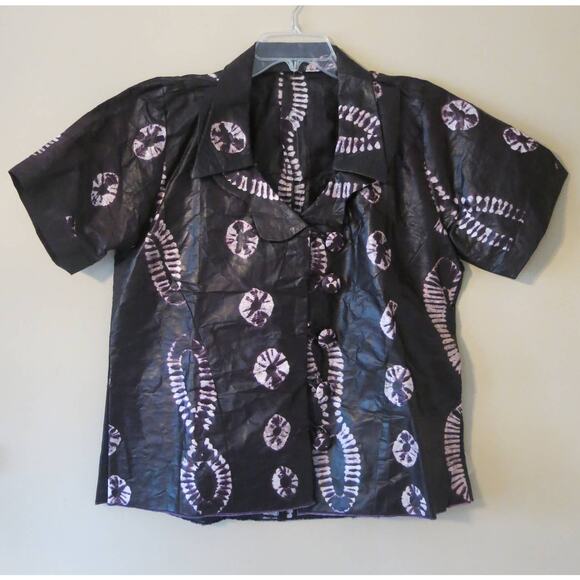 AFRICAN Handmade Ankara Skirt/Top Button Short Sleeve Waxy Material Purple/White - Picture 2 of 7